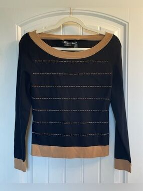 Michelle Nicole Black Sweater with Camel Trim